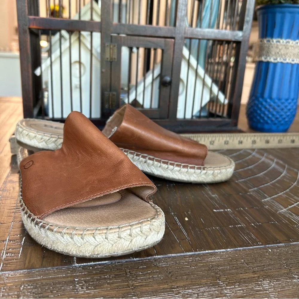 Born Women's Brown leather Slide espadrille Sandals 9